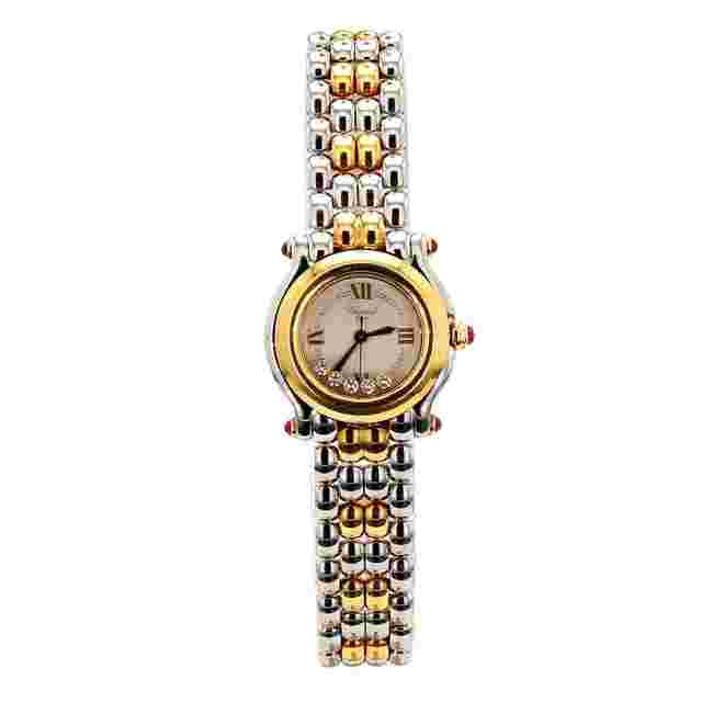 Chopard Happy Sport 8246 Two-Tone Floating Diamond Ruby 1990 Vintage Watch 