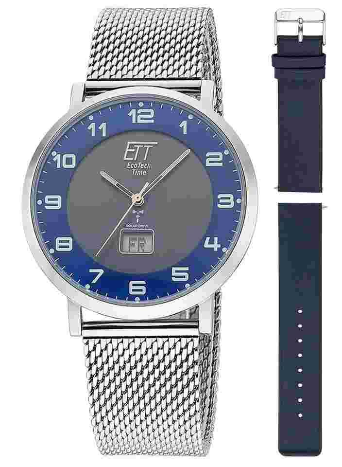 ETT Eco Tech Time EGS-11621-32MS Funk-Solar Herrenuhr Atacama Edelstahl mit 2 Bändern 