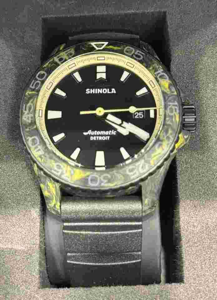 Shinola Forged Carbon Monster 45mm Black Dial Rubber Band Watch S0120307663