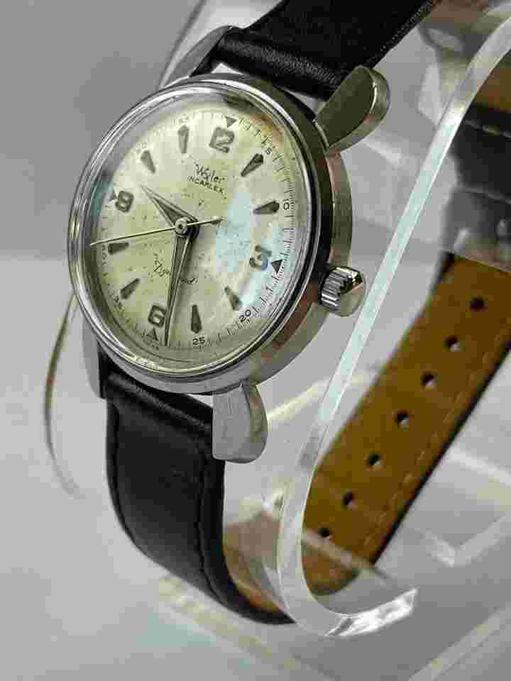 Wyler Incaflex Dynawind Stainless Steel Ref. 31952 Bumper Style Lugs Military/Doctor's Outer Seconds Track Vintage Swiss Made