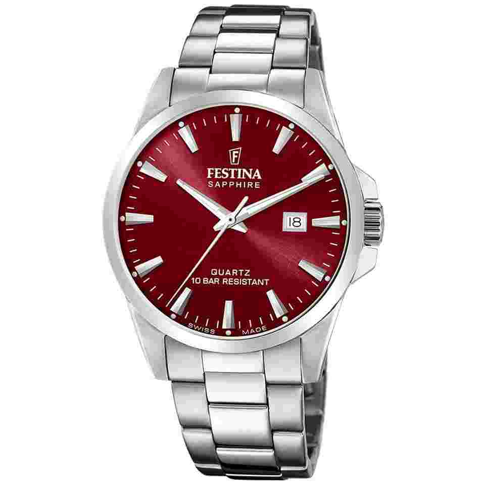 Festina F20024/7 Herren-Armbanduhr Stahl/Granatrot mit Saphirglas