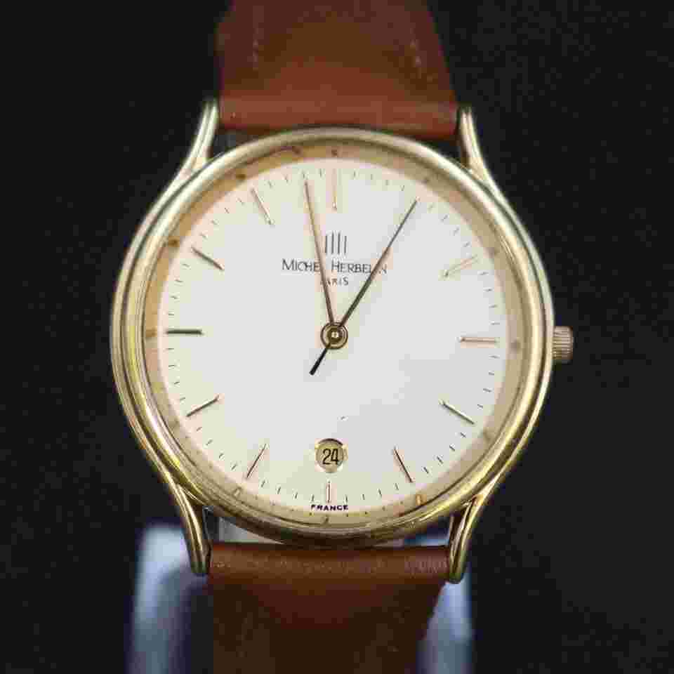 Michel Herbelin Paris Quartz Date Slim Gold-Tone Case | White Minimalist Dial