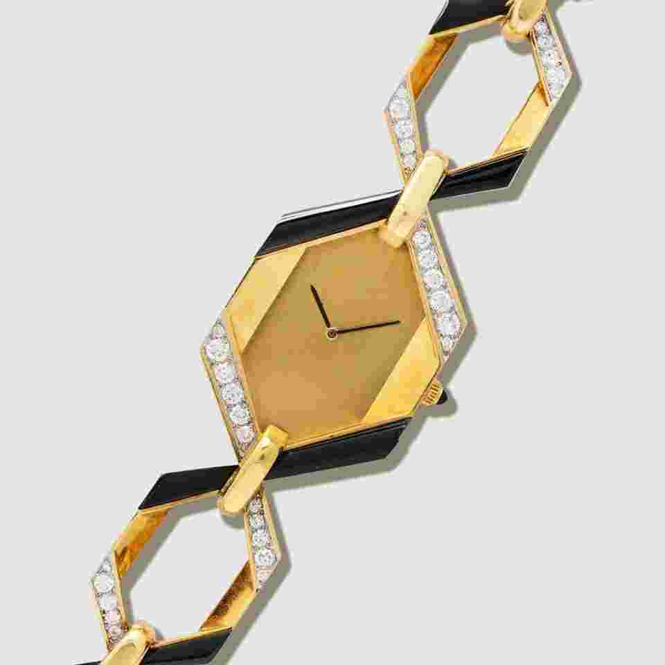Gérald Genta Yellow Gold Onyx & Diamond Watch