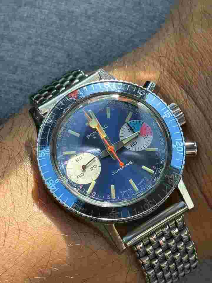 Pontiac Jumping valjoux 7733 Regatta/Sailing chronograph Blue sunburst dial lollipop seconds