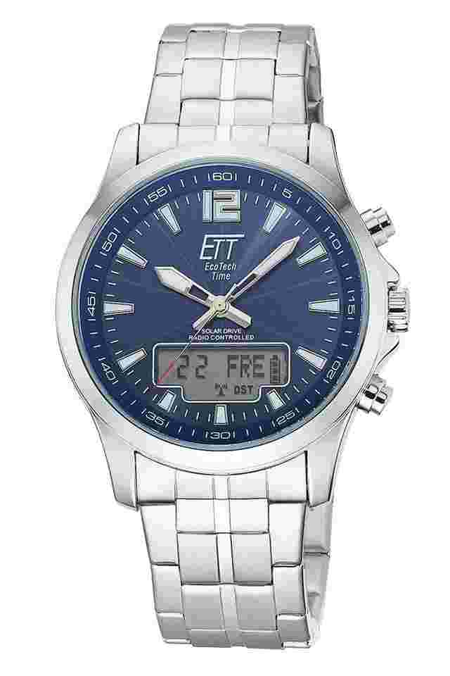 ETT Eco Tech Time EGA-11716-31M Funk-Solar Herrenuhr Professional Worldtimer Blau 
