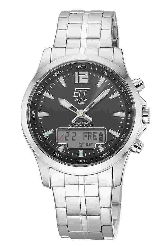 ETT Eco Tech Time EGA-11715-21M Funk-Solar Herrenuhr Professional Worldtimer Schwarz 