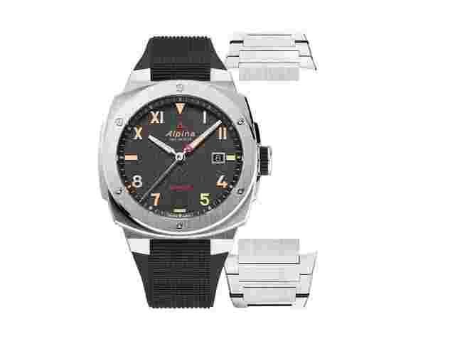 Alpina Alpiner Roller Aktions-Set: Alpiner Extreme Automatik Edelstahl 41mm schwarz Kautschukband mit zusätzlichem Metallband