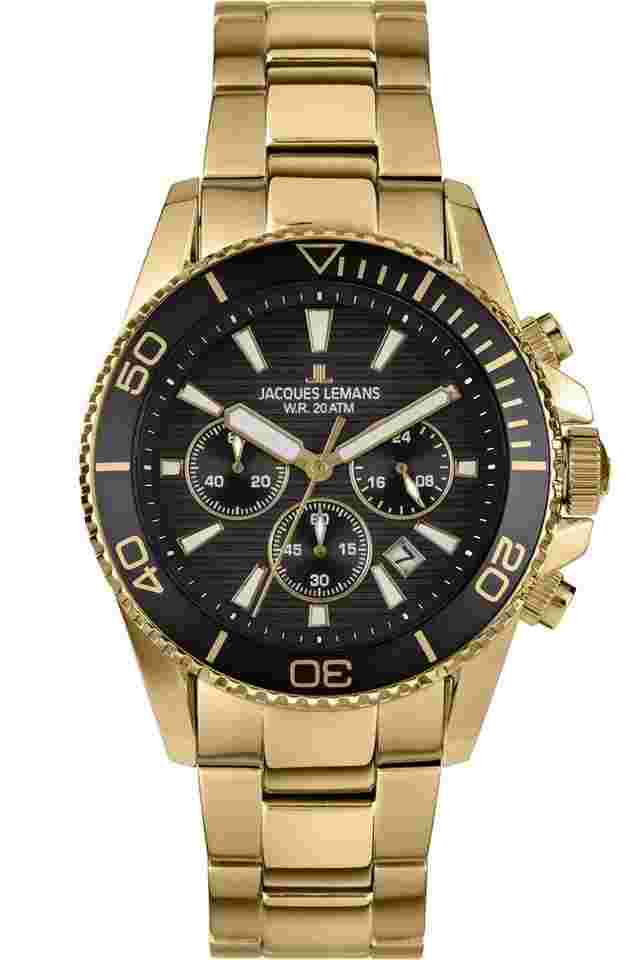 Jacques Lemans 1-2206M Herren-Taucheruhr Chronograph Liverpool Diver Goldfarben