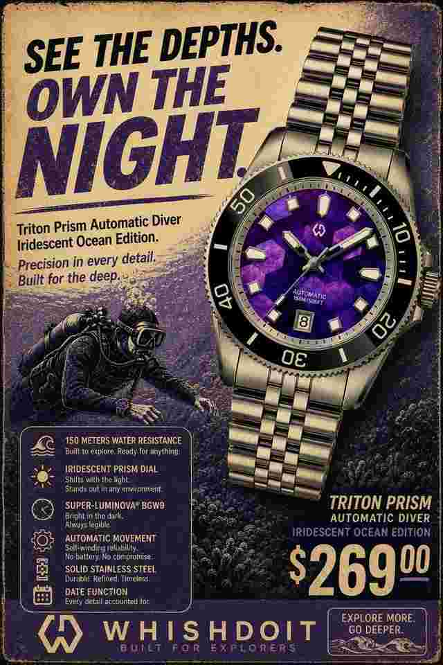 wishdoit Triton Prism Automatic Diver Iridescent Ocean Edition Saphire Crystal and Miyota Movement 