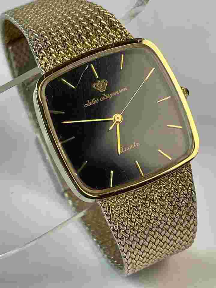 Jules Jürgensen Dress TV Shape Black Dial Cabochon Crown Original Mesh Bracelet Ref.4881Vintage Swiss Made