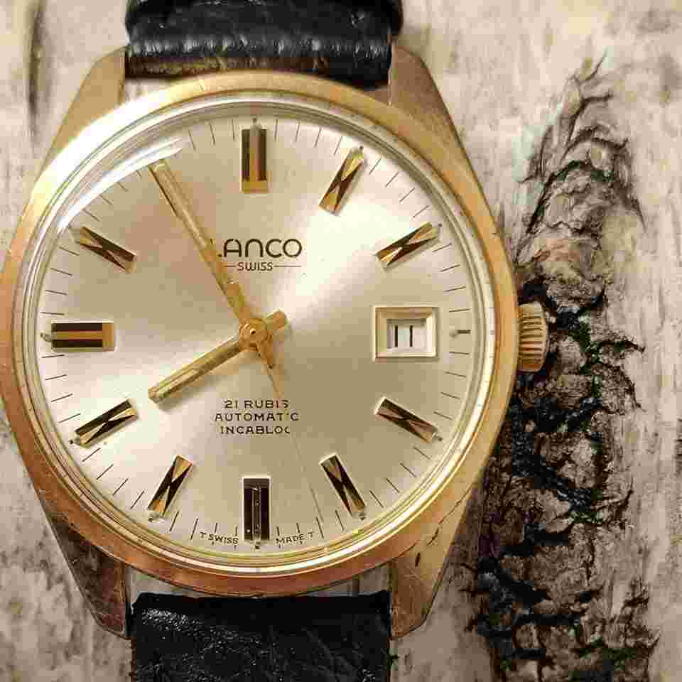 Lanco 21 rubis automatic incabloc vintage Or 10y bracelet cuire