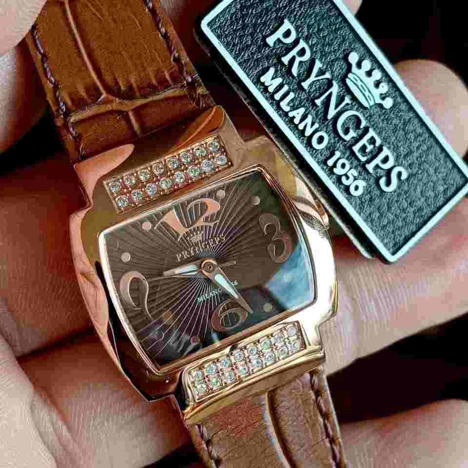 Pryngeps Lady Milano 1956 St.Steel/Gold Plated RG Vintage 00 NOS Beautiful copper brown dial with large numbers
