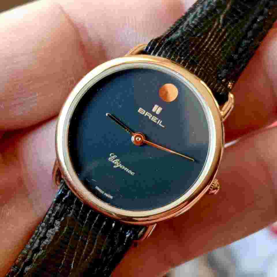 Breil Elégance Lady Quartz St.Steel/Gold Plated YG - Vintage 90 NOS Beautiful black dial with gold-tone graphics and hands