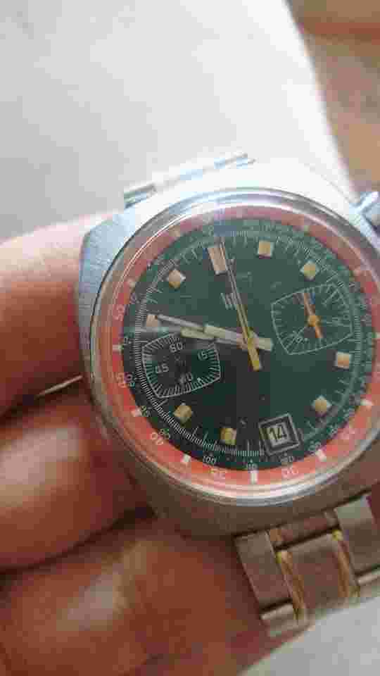 LIP Chronographe Montre Valjoux 7734 Oversize chronograph Authentique LIP Chronographe Montre Cadran Vert & Orange 