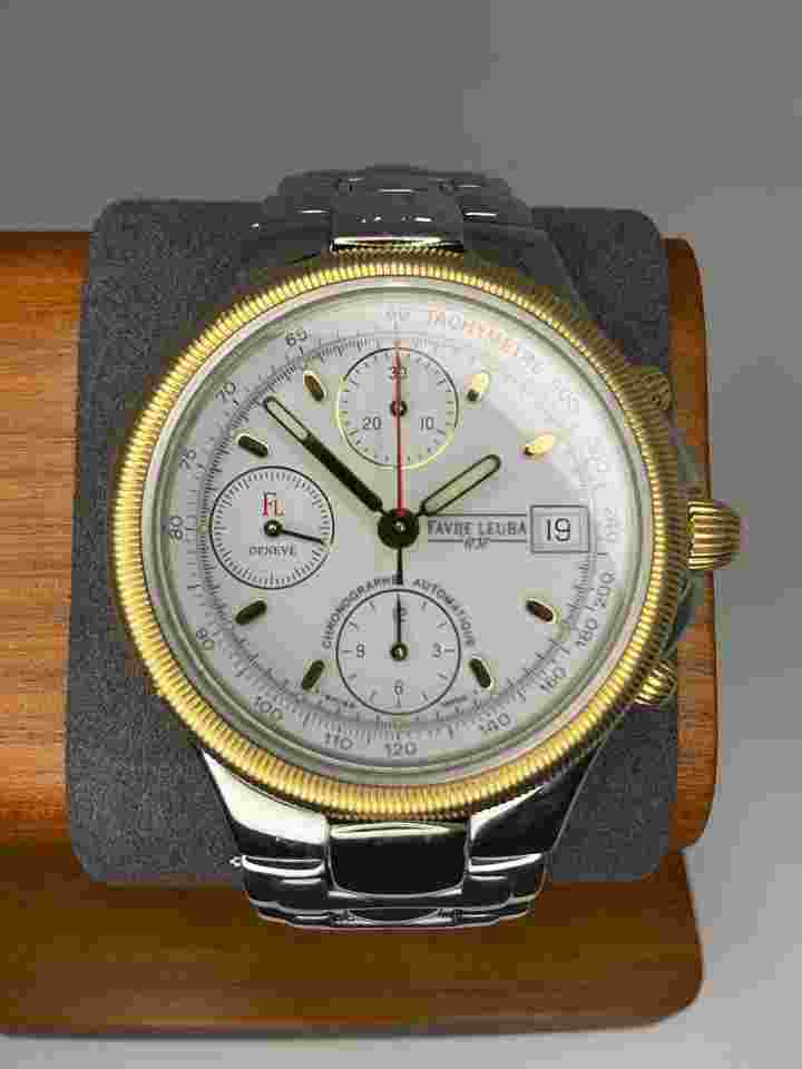 Favre-Leuba Rare Integrated Swiss Chronograph F55-110 Automatic Favre-Leuba Genève F55-110 Chronograph Two Tone White Dial
