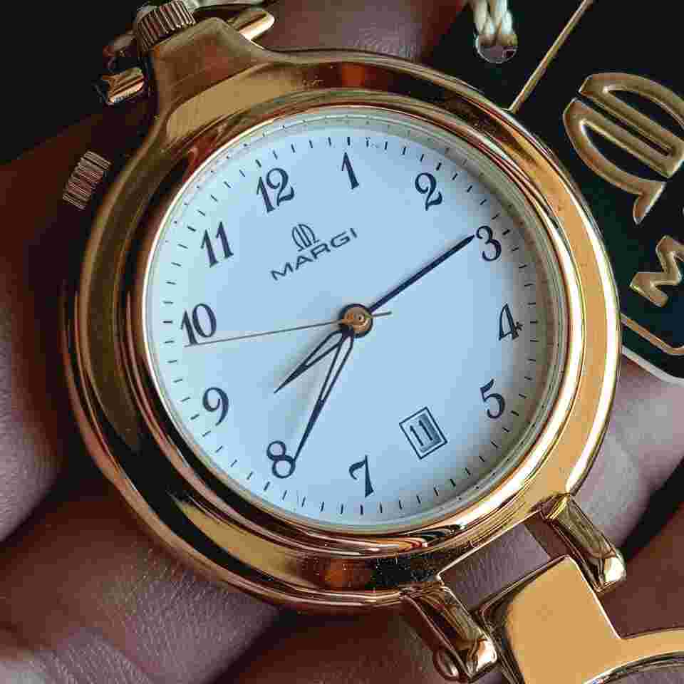Margi Pendant/Bedside Clock all Steel/Gold Plated - Vintage '00 NOS Very beautiful and unique - Double curved glass