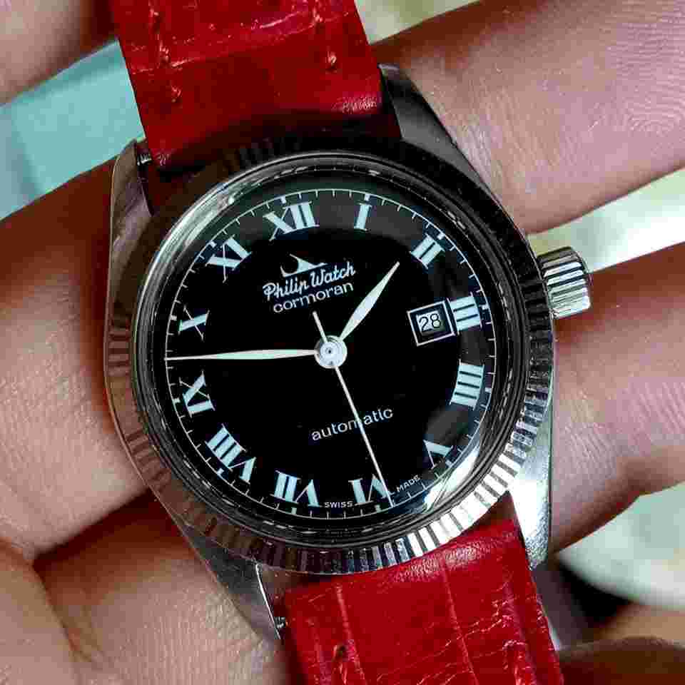 Philip Watch Cormoran Lady St.Steel case - Black dial with Roman numerals Vintage Used Automatic Movement Cal. 2671 AM - Rare