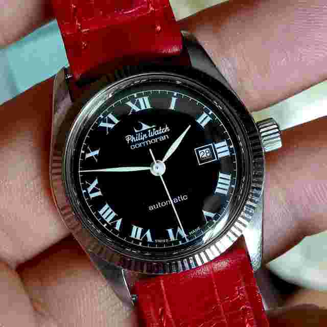 Philip Watch Cormoran Lady St.Steel case - Black dial with Roman numerals Vintage Used Automatic Movement Cal. 2671 AM - Rare