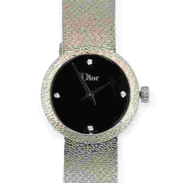 Pre-owned Dior La D de Dior Satine Black-Diamond Dial 25mm Quartz CD047111M002