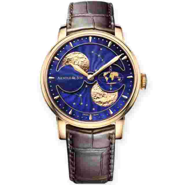 Pre-Owned Arnold & Son Perpetual Moon Double Hemisphere Rose Gold Blue Dial 1GLAR.U03A.C123A