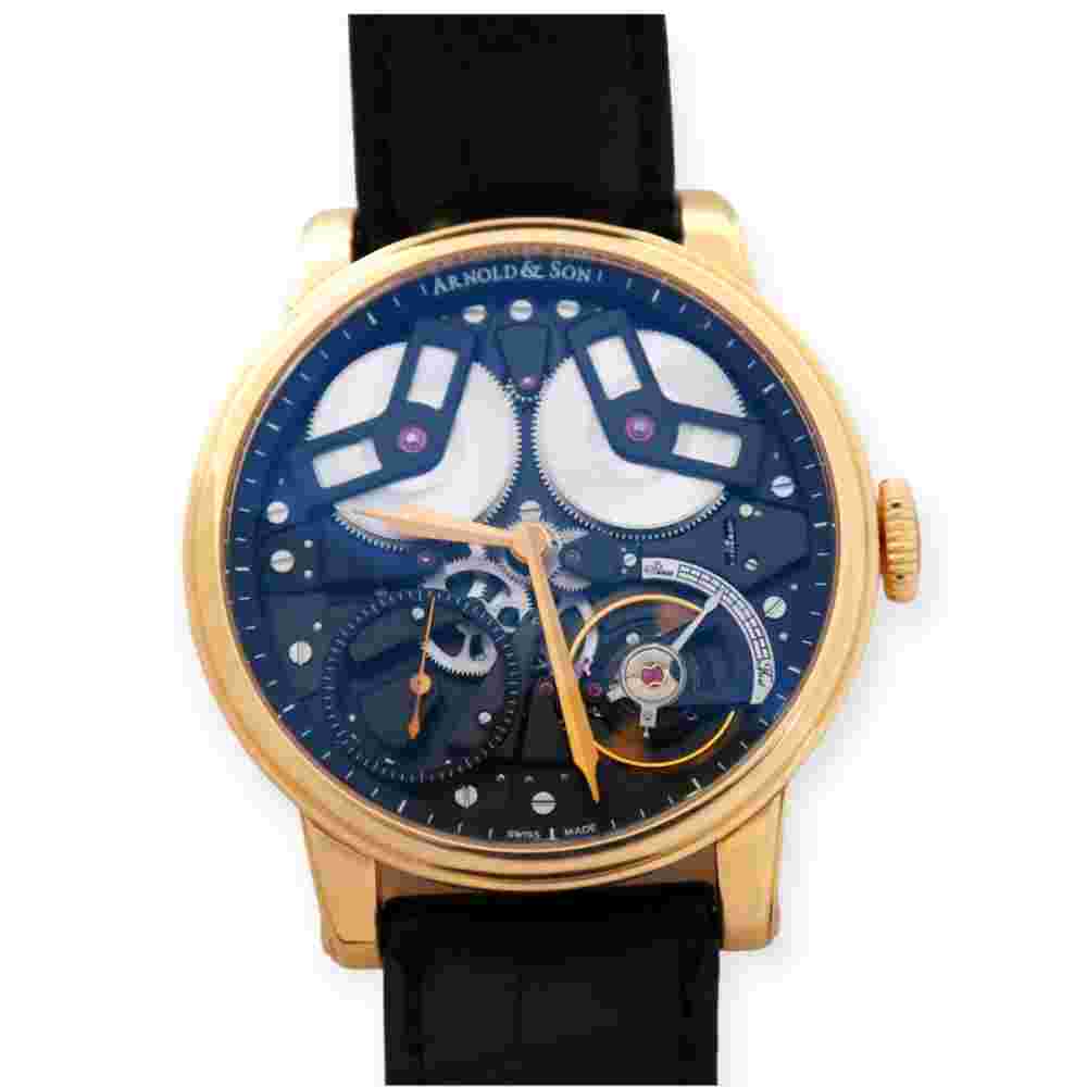 Pre-Owned Arnold & Son True Beat Rose Gold With Skeleton Dial Black Leather Strap 1TBAP.B01AC.C113A