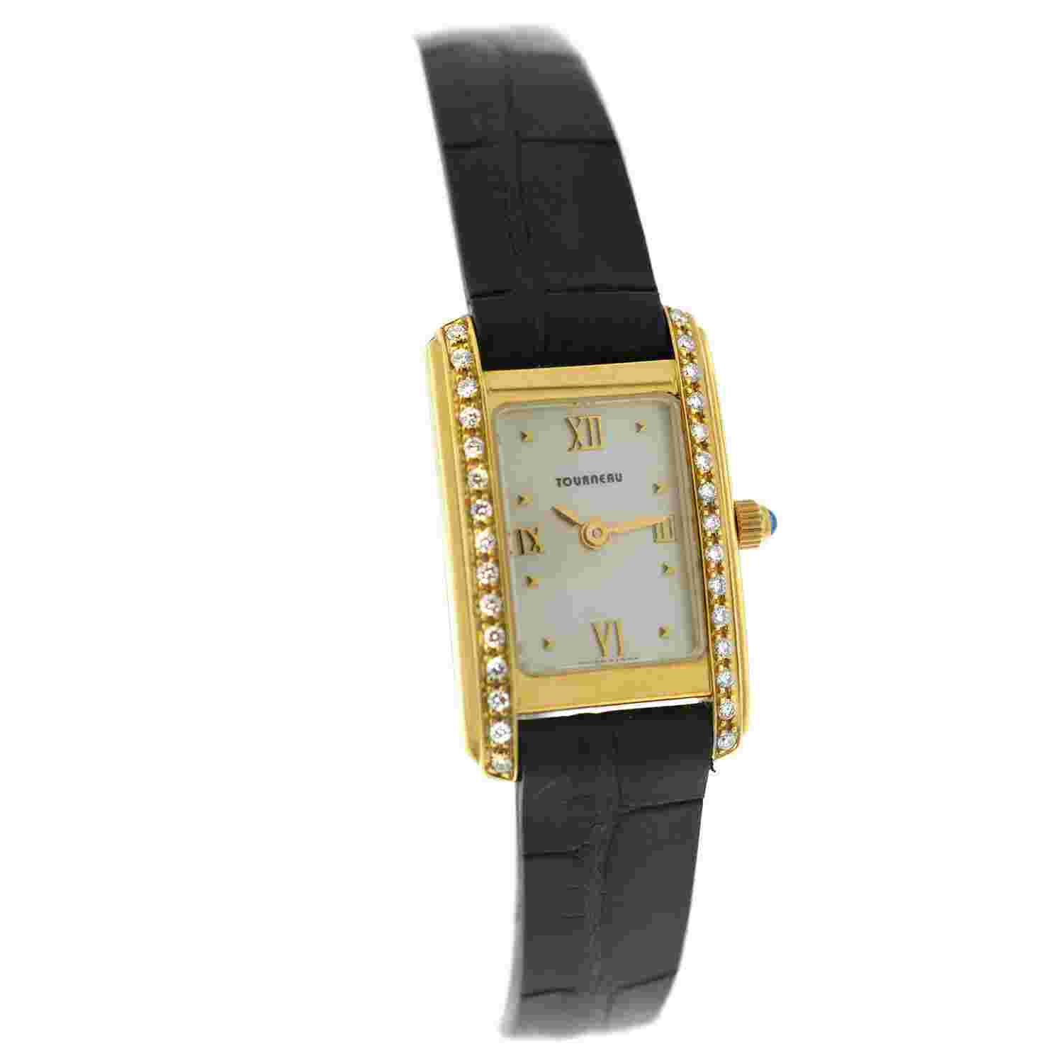 Tourneau Super Oro Quadro Ladies Diamonds 18K Yellow Gold MOP Quartz 18MM Watch