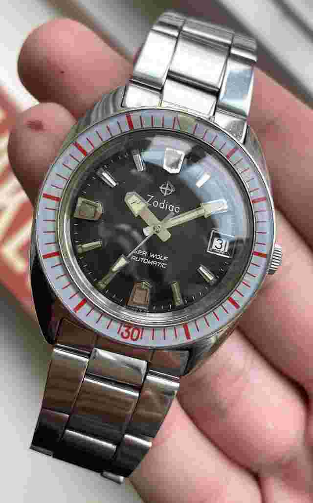 Vintage Zodiac Sea Wolf Automatic Brown Tropical Dial Diver Bakelite Watch