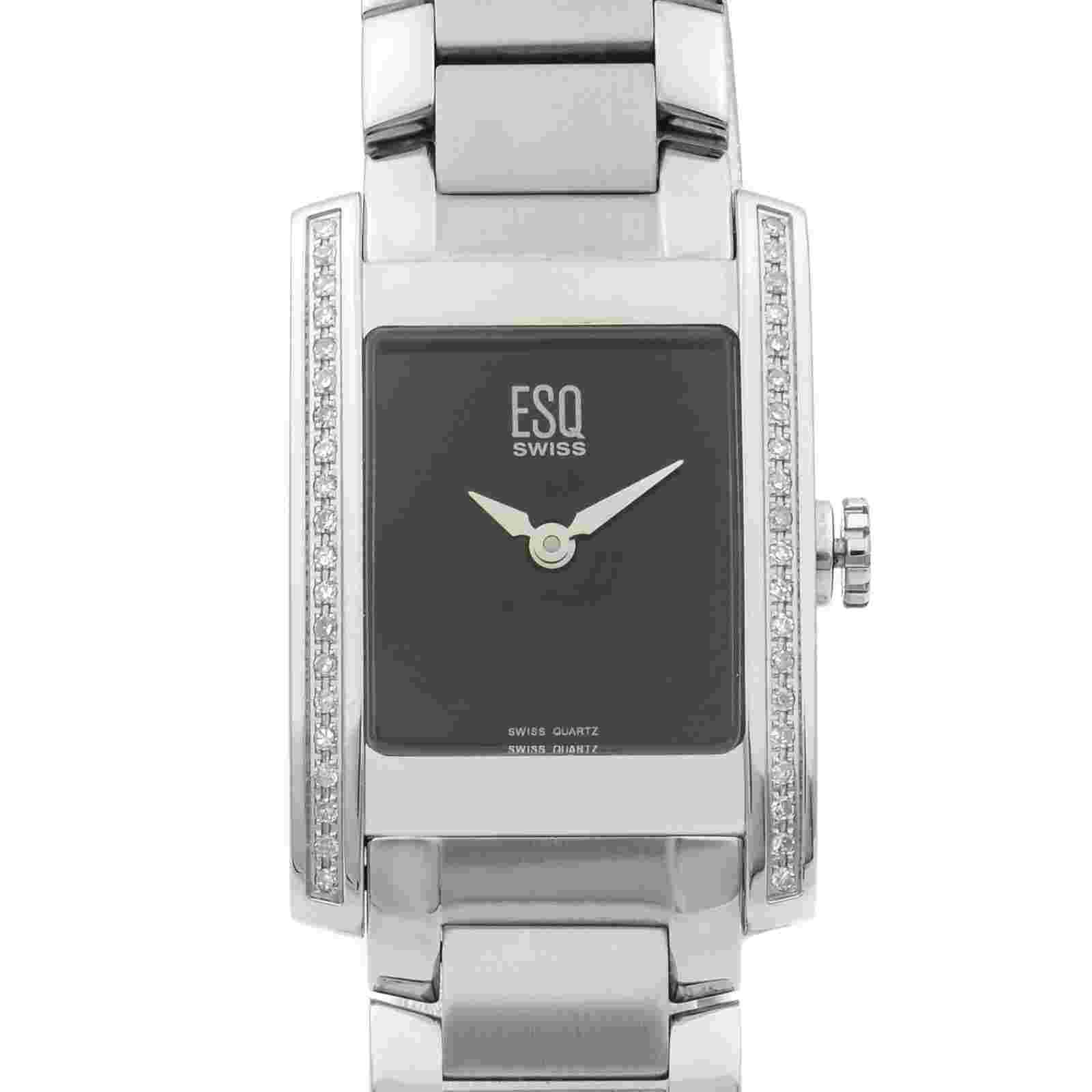 ESQ By Movado Stainless Steel Diamond Bezel Black Dial Quartz Watch 07101101