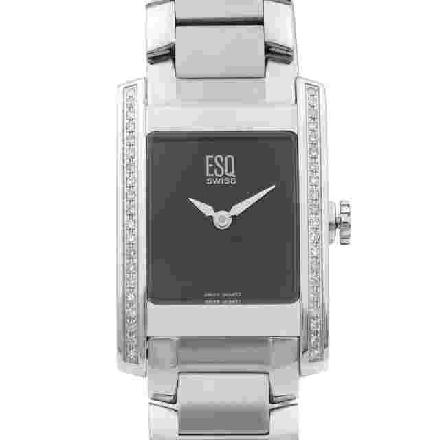 ESQ By Movado Stainless Steel Diamond Bezel Black Dial Quartz Watch 07101101