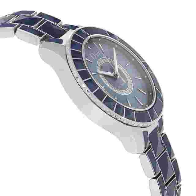 Christian Dior Christal Steel Blue MOP Diamond Dial Automatic Watch