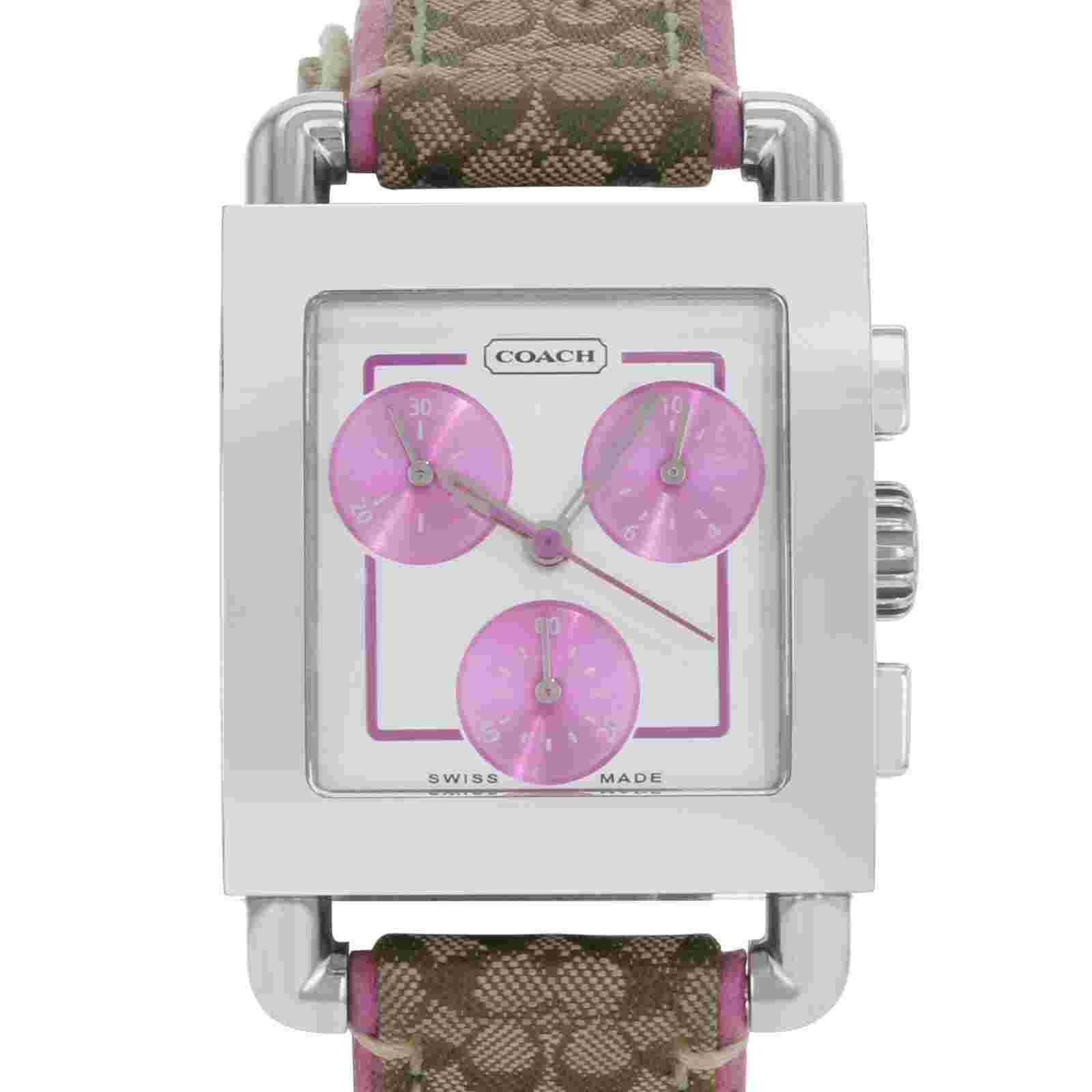 Coach Chronograph White Pink Color Dial Steel Leather Quartz Ladies Watch 0253