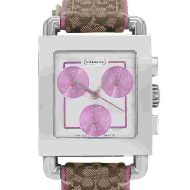 Coach Chronograph White Pink Color Dial Steel Leather Quartz Ladies Watch 0253