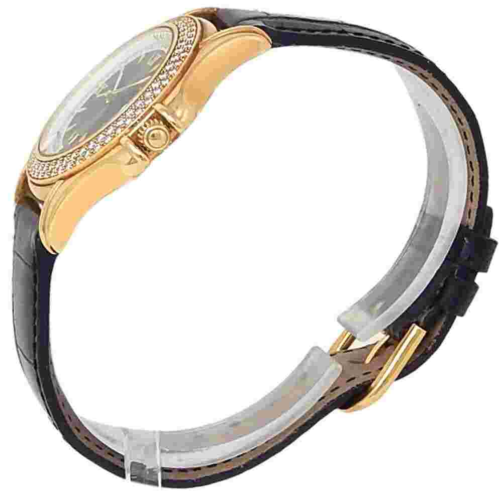 Mauboussin Automatic Diamonds 18k Yellow Gold Leather Black Ladies Watch R.02369