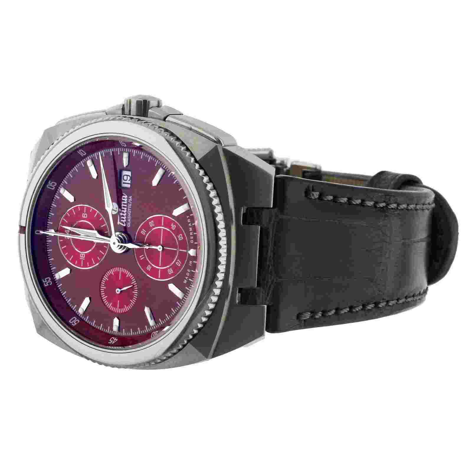 Tutima Saxon One Chronograph Racing Red Steel Alligator 43mm 6420-07 Full set