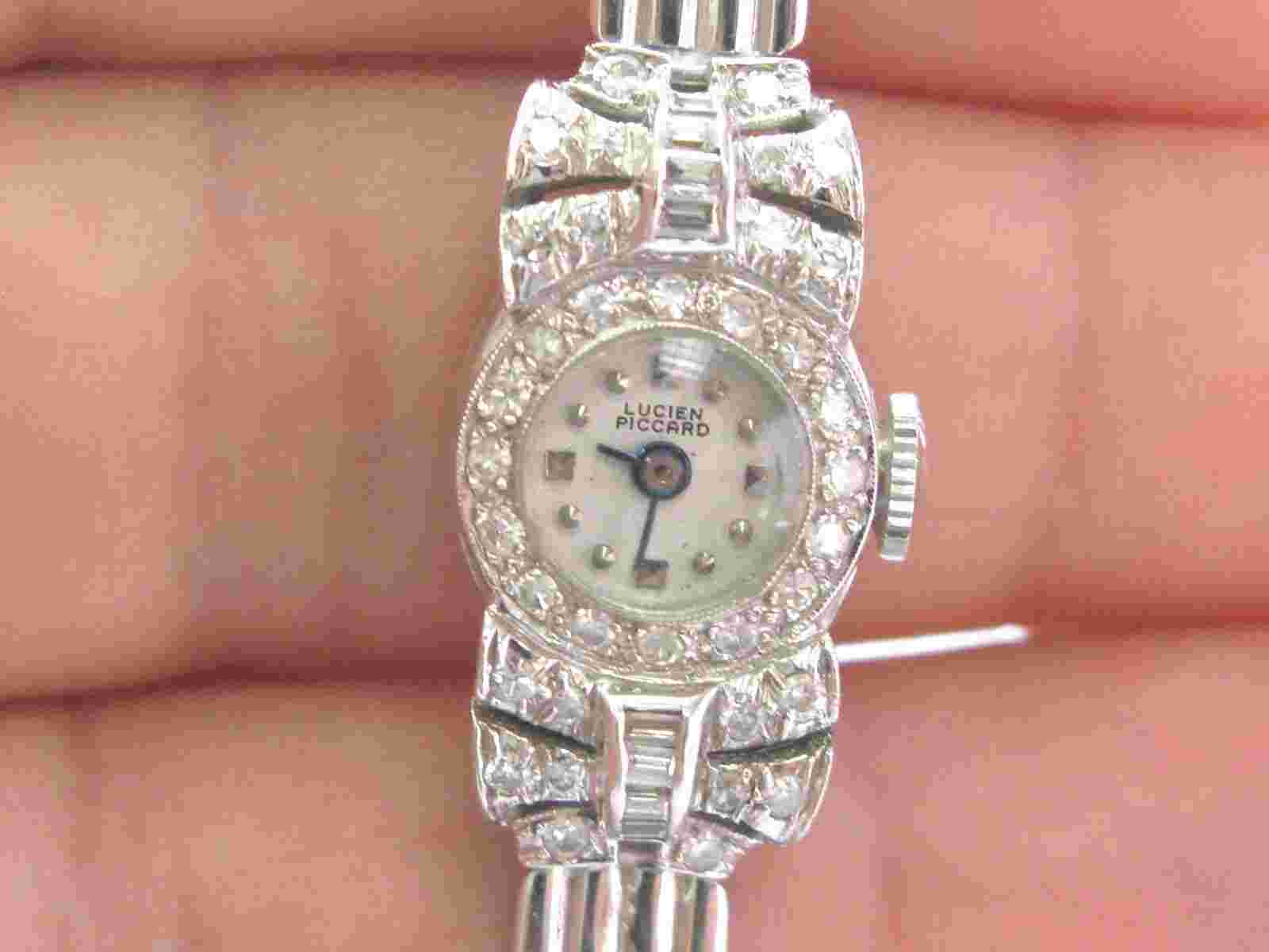 Lucien Piccard 18Kt Vintage Diamond White Gold Watch 6.5" .44Ct