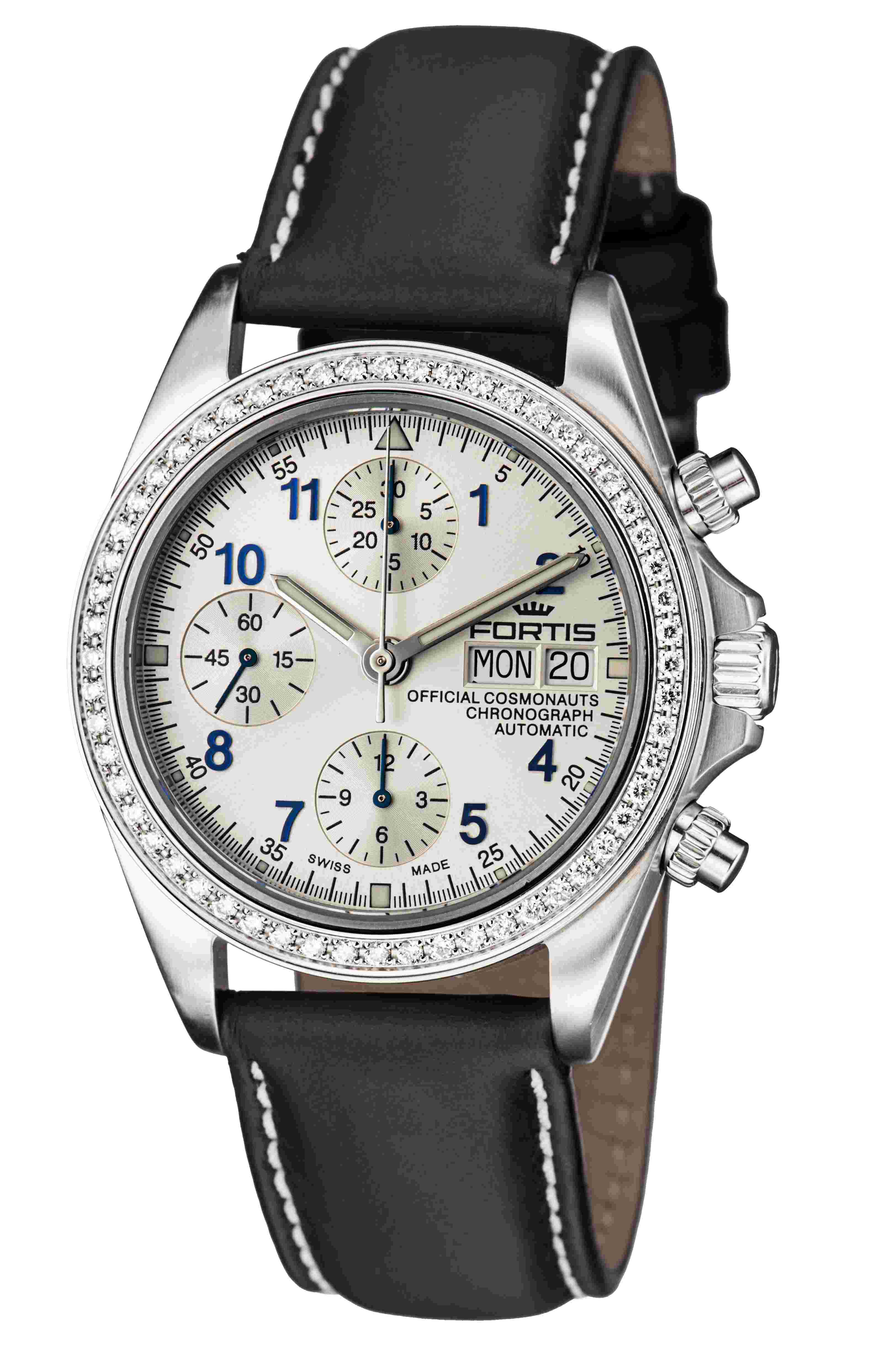 Fortis White Black Calfskin Leather Strap 630.14.92 L.01 Watch