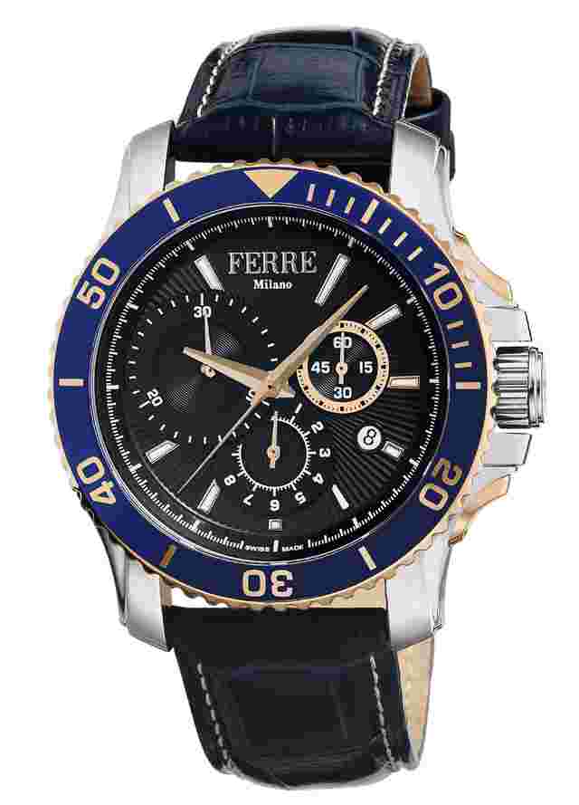 Ferre Milano Black Dark Blue Calfskin Leather FM1G070L0041 Watch