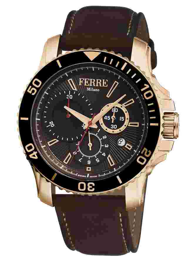 Ferre Milano Chocolate Dark Brown Calfskin Leather FM1G070L0051 Watch