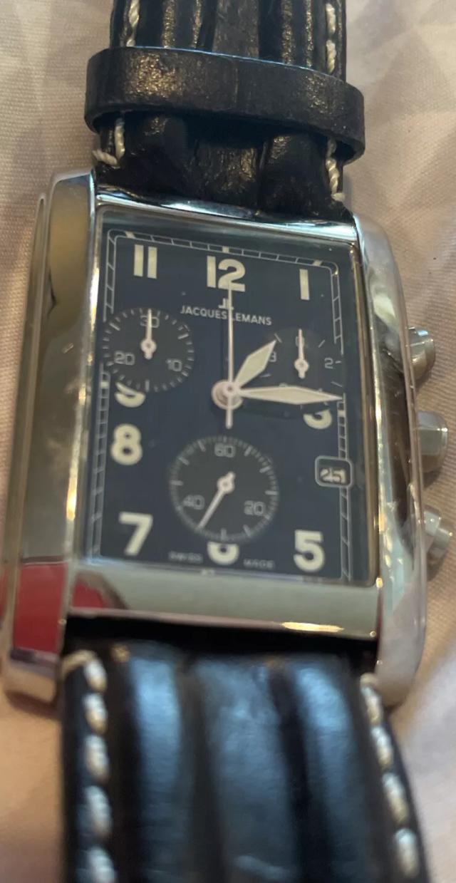 Jacques Lemans Geneve Animus Watch Black 1-910 Square Face Leather Band