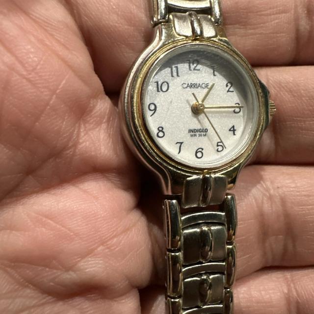 Running Vintage Carriage by Timex Watch Women Silver Gold Two Tone Indiglo  7"