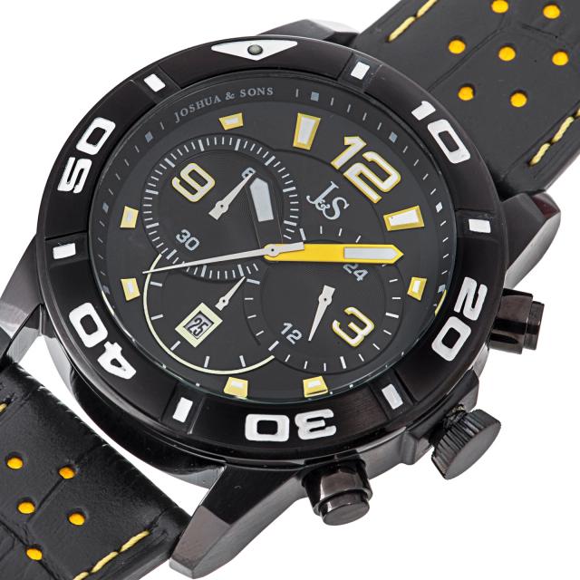 Joshua & Sons Mens Js60yl Black Multifunction Quartz Watch With Yellow
