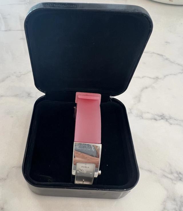 FURLA PINK SILICONE/RUBBER WATCH BAND WITH SILVER TRIM --- NEW WITH BOX