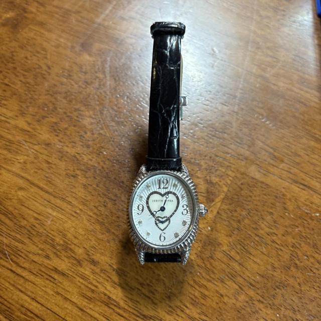 Judith Ripka Sterling Silver Watch With Black leather Band
