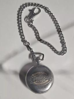 Vintage REMINGTON Logo Two Toned Rifle 37mm Blue Dial Analog Pocket Watch WORKS