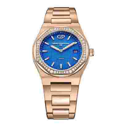 Girard Perregaux Laureato 80189D52A434-52A Blue Indices Diamond Bezel 34Mm 18K Rose Gold Ladies Watch 80189D52A434-52A