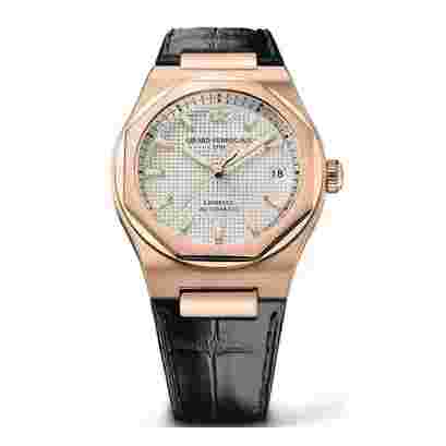 Girard Perregaux Laureato 81005-52-132-Bb6A Silver Dial Automatic 38Mm 18K Rose Gold Black Leather Straps Watch 81005-52-132-Bb6A
