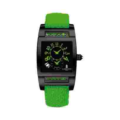 De Grisogono Instrument UNO DFN 28/A Dual Time Automatic Diamonds On Green Galuchat Strap Black Dial