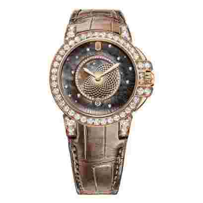 Harry Winston Pre -Owned Ocean Lady Brown Leather Strap Rose Gold Ladies Watch