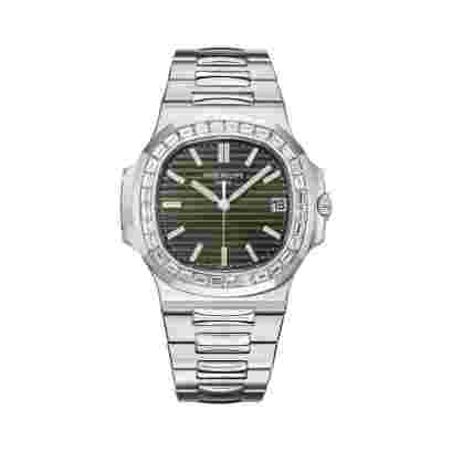 Patek Philippe Nautilus 5711/1300A-001 Baguette-Cut Bezel 40mm Olive Green Index Dial Mens Watch