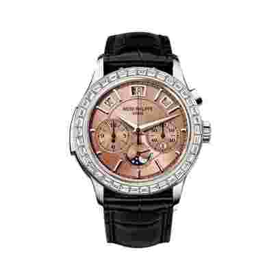 Patek Philippe Grand Complications 5208-300P Platinum Moon-Phase Diamond-set Bezel 42mm Salmon Dial Men’s Watch